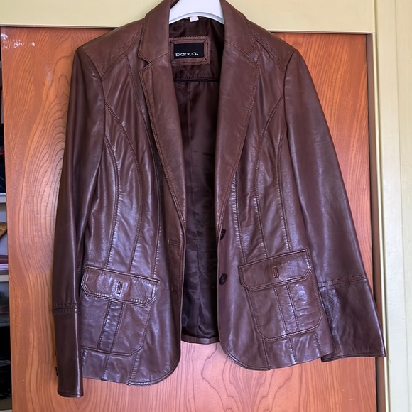 Bianca. Leather Blazer Drk Tan/ light Brown 14 - Picture 2 of 9
